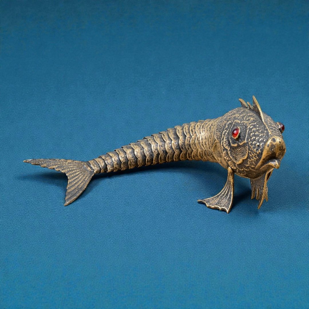 Poisson en Argent Ciselé avec Corps Articulé et Flexible - Espagne, XXe siècle-photo-3